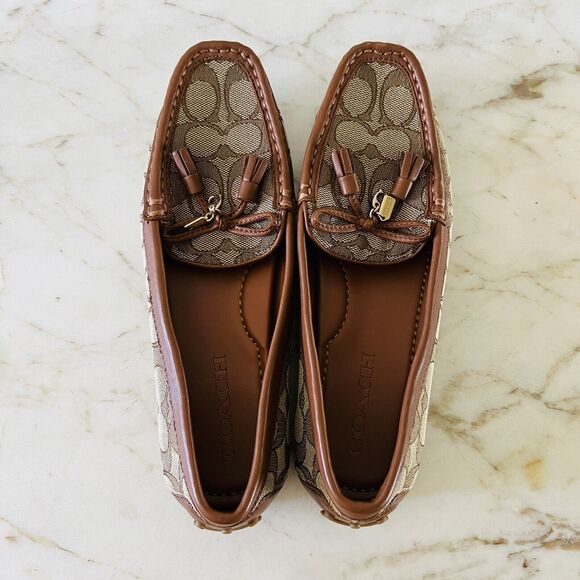 COACH Khaki Saddle Greenwich Signature Jacquard Logo Print Loafer - US 7 - Picture 6 of 8